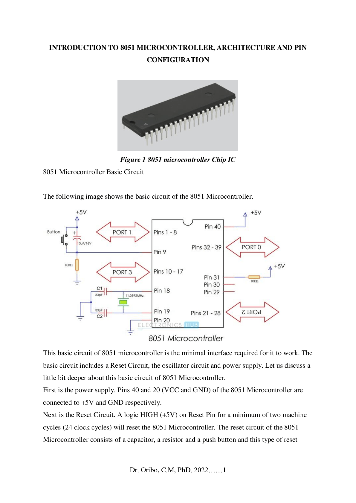 INTRODUCTION TO 8051 MICROCONTROLLER, ARCHITECTURE AND PIN